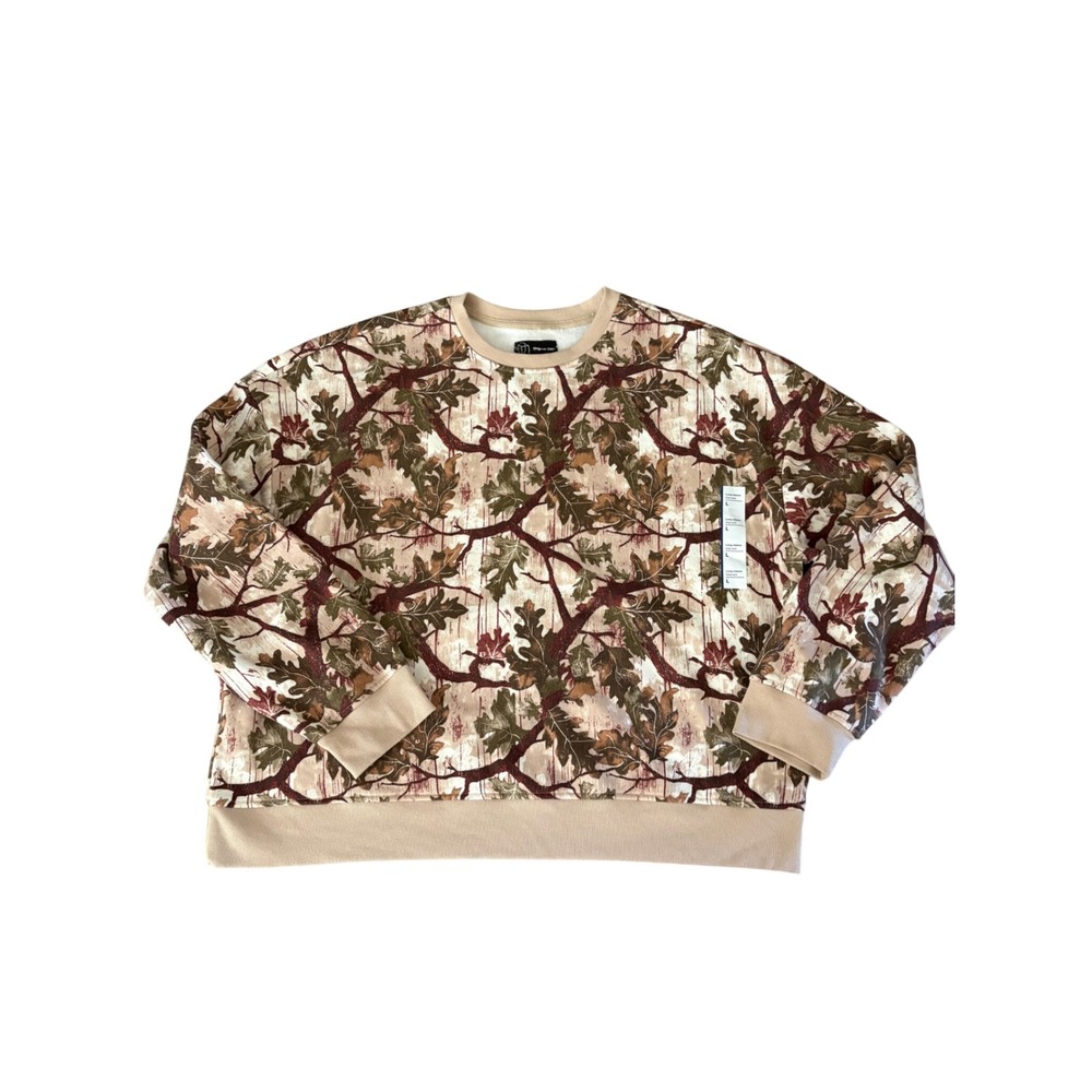 Original Use Mens Oak Leaf Camo Crewneck Sweatshirt Tan Brown Size L NEW